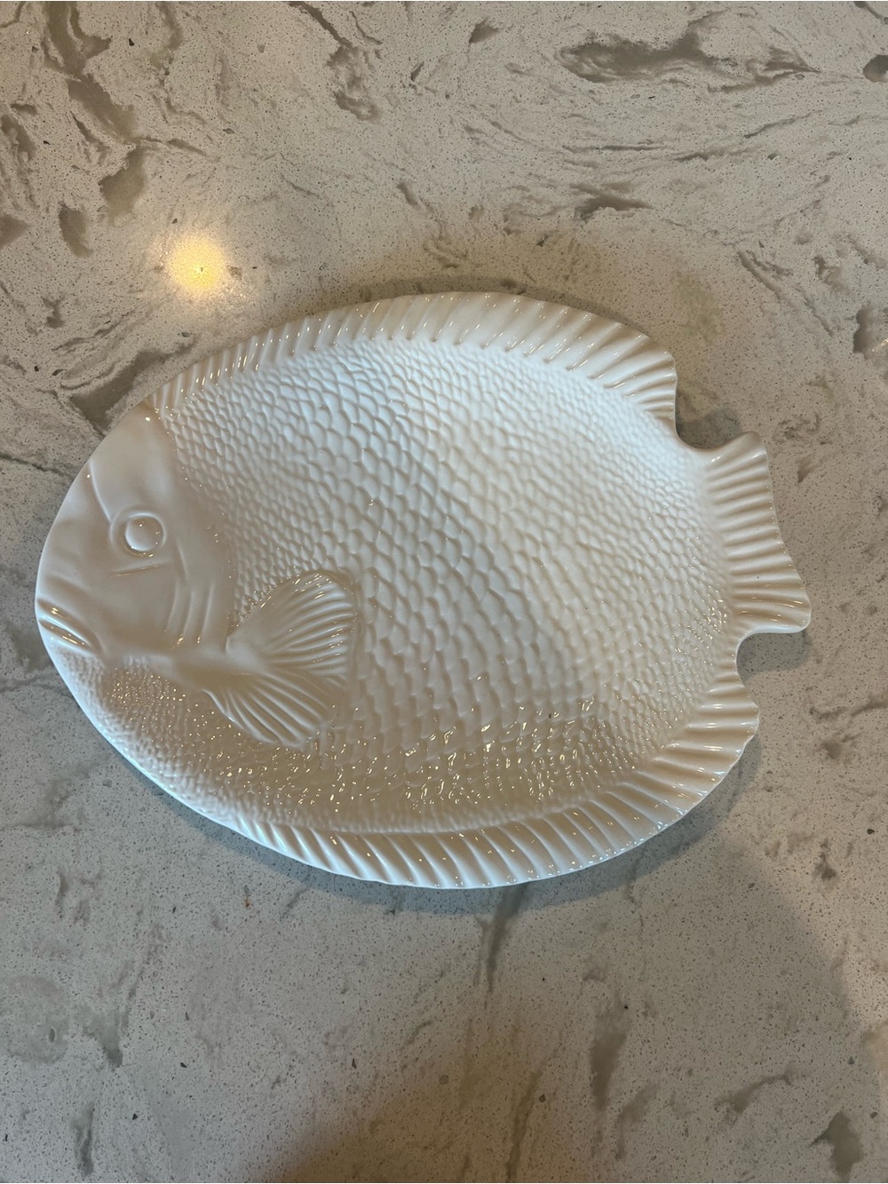 Style Eyes by Baum Bros Embossed Fish Platter 12x9 in white